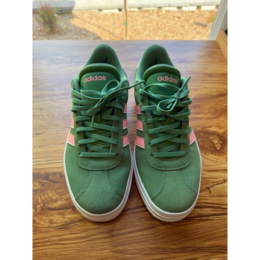 Adidas VL Court Platform Green Suede Pink Stripes Women Sneakers Low Top 8.5
